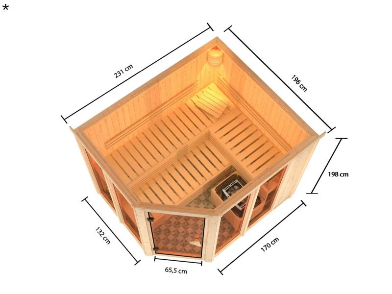 Karibu Sauna Ainur mit 9 kW Bioofen Ext. Strg  68 mm - Image 3