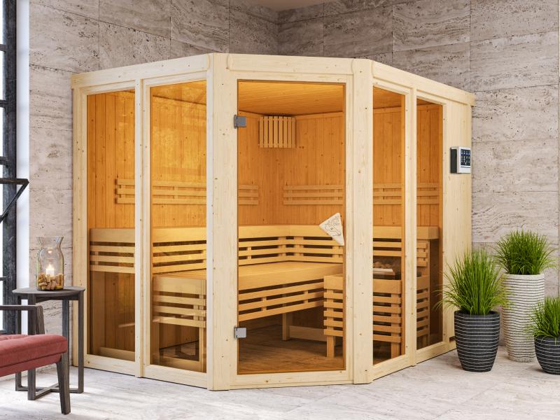 Karibu Sauna Ainur mit 9 kW Bioofen Ext. Strg  68 mm - Image 4