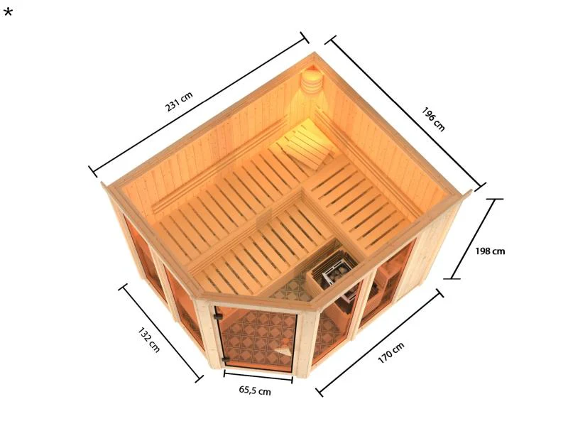 Karibu Sauna Ainur mit 9 kW Ofen Ext. Strg  68 mm - Image 3