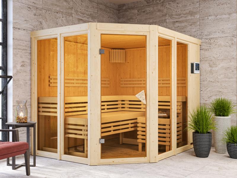 Karibu Sauna Ainur mit 9 kW Ofen Ext. Strg  68 mm - Image 4