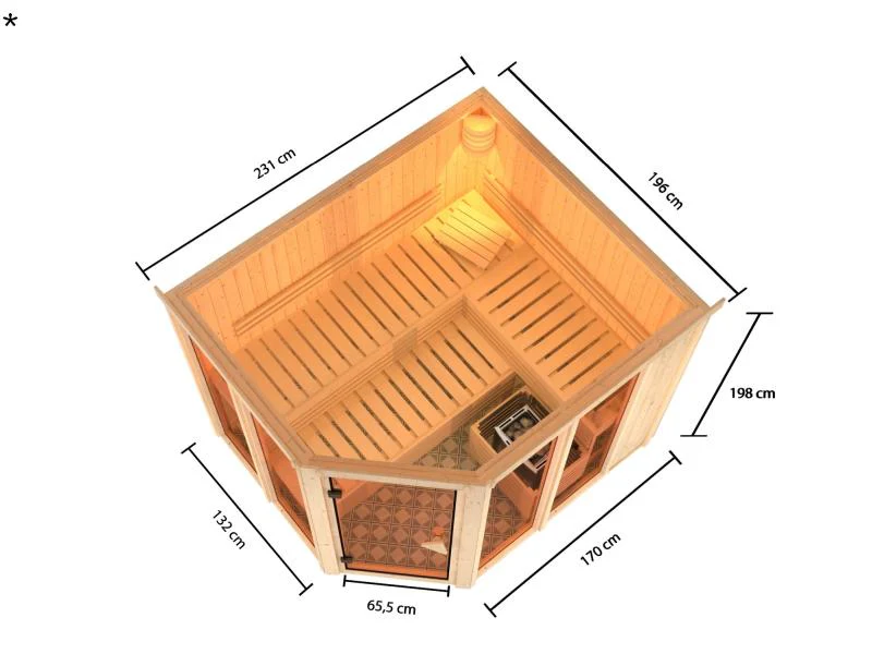 Karibu Sauna Ainur mit 9kW Ofen integr. Strg 68 mm - Image 3