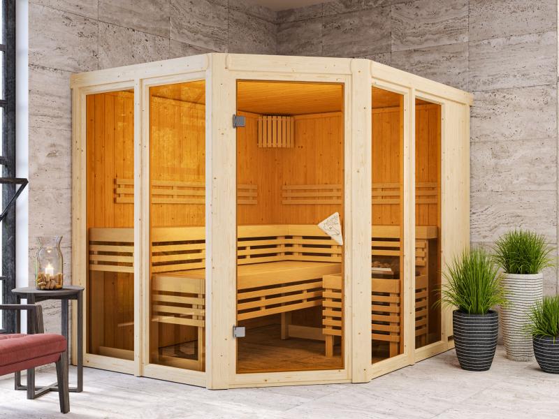Karibu Sauna Ainur mit 9kW Ofen integr. Strg 68 mm - Image 4