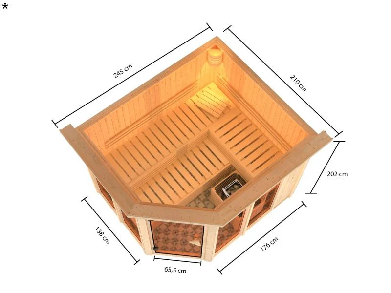 Karibu Sauna Ainur mit Dachkranz ohne Ofen 68 mm - Image 3