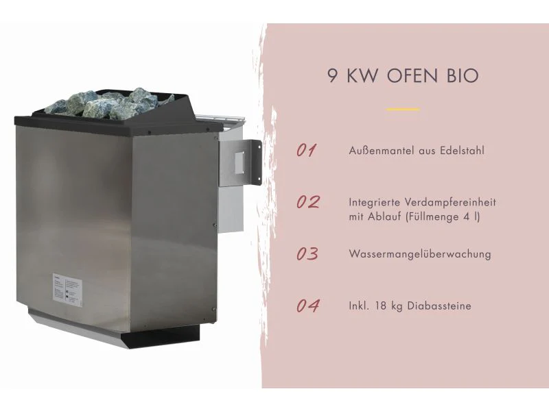 Karibu Sauna Airi, inkl. 9 kW Bioofen ext. Steuerung - ohne Dachkranz - - Image 11