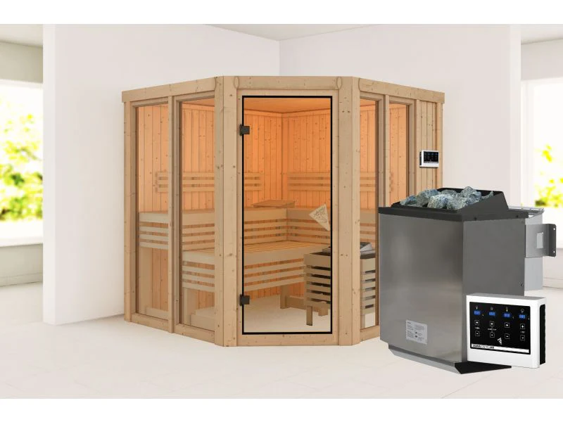 Karibu Sauna Airi, inkl. 9 kW Bioofen ext. Steuerung - ohne Dachkranz - - Image 2