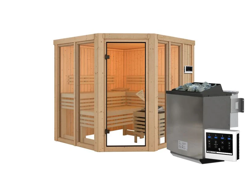 Karibu Sauna Airi, inkl. 9 kW Bioofen ext. Steuerung - ohne Dachkranz - - Image 4