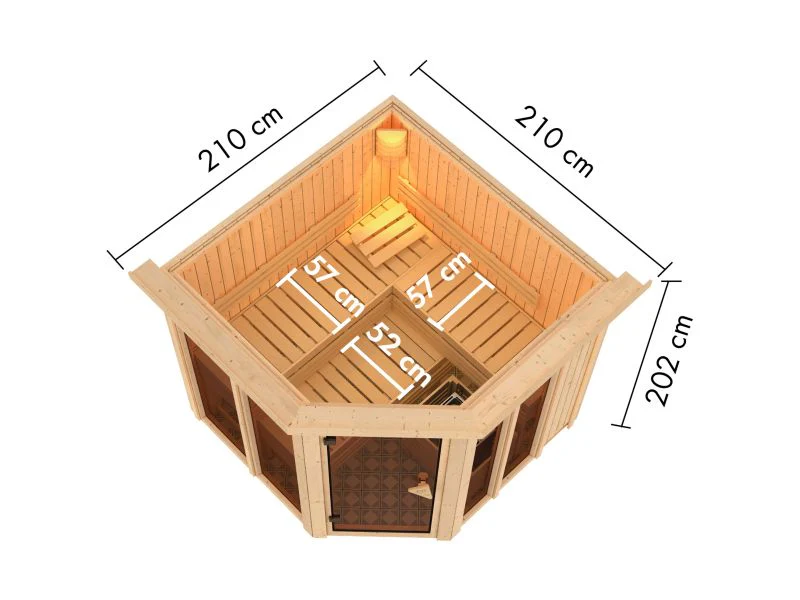 Karibu Sauna Airi, inkl. 9 kW Ofen ext. Steuerung - mit Dachkranz - - Image 3