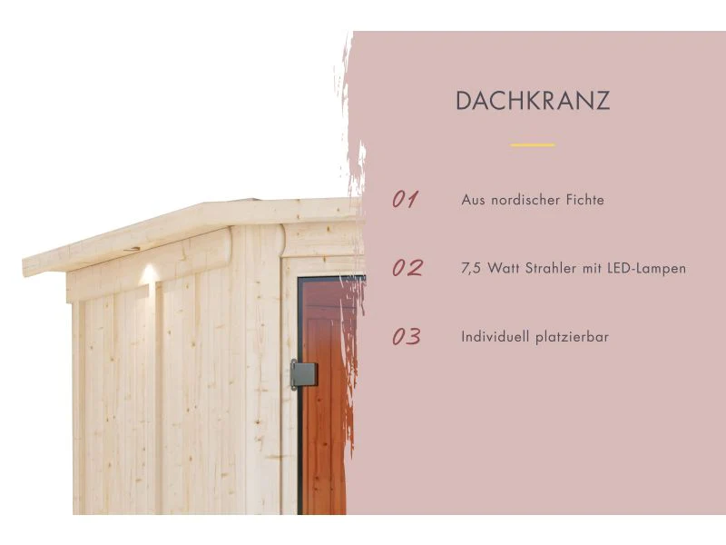 Karibu Sauna Airi, inkl. 9 kW Ofen ext. Steuerung - mit Dachkranz - - Image 8