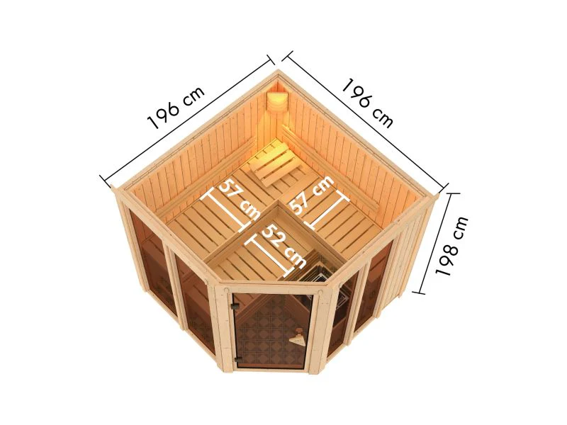 Karibu Sauna Airi, inkl. 9 kW Ofen ext. Steuerung - ohne Dachkranz - - Image 3