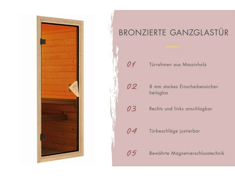 Karibu Sauna Airi, inkl. 9 kW Ofen integr. Steuerung - mit Dachkranz - - Image 10