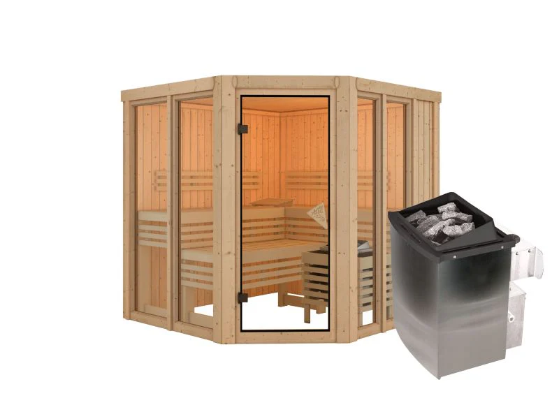Karibu Sauna Airi, inkl. 9 kW Ofen integr. Steuerung - ohne Dachkranz - - Image 5