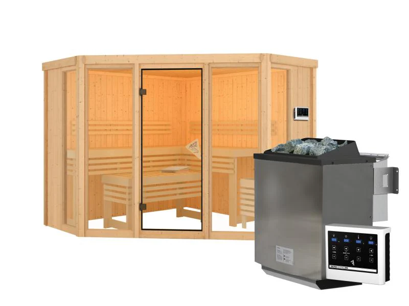 Karibu Sauna Alcinda mit 9 kW Bioofen Ext. Strg  68 mm - Image 2
