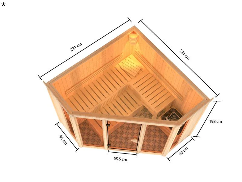 Karibu Sauna Alcinda mit 9 kW Bioofen Ext. Strg  68 mm - Image 3