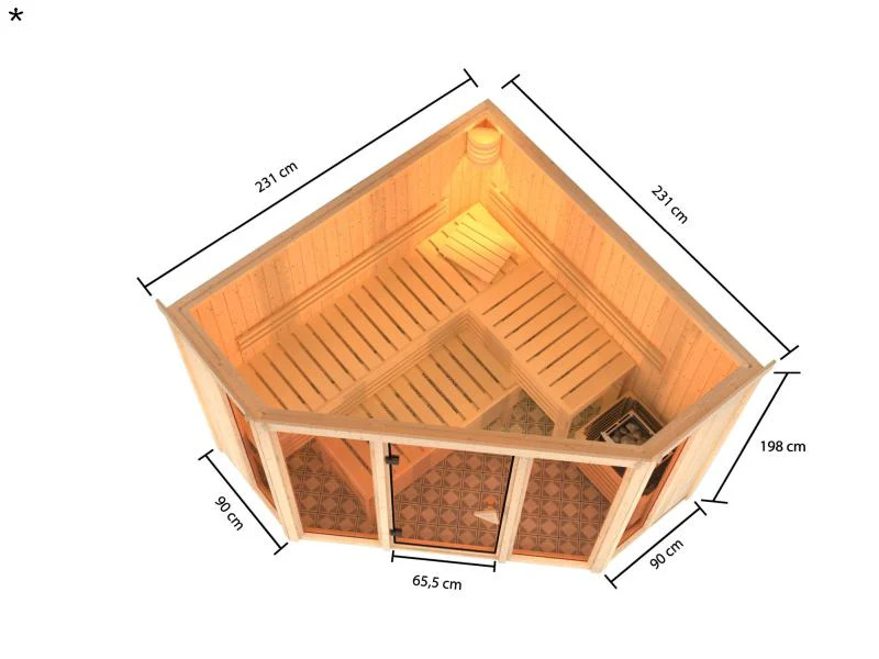 Karibu Sauna Alcinda mit 9 kW Ofen Ext. Strg  68 mm - Image 3
