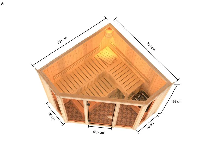 Karibu Sauna Alcinda mit 9 kW Ofen Integr. Strg  68 mm - Image 3