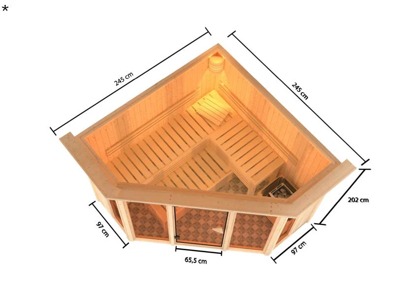 Karibu Sauna Alcinda mit Dachkranz- 9 kW Bioofen Ext. Strg 68 mm - Image 3