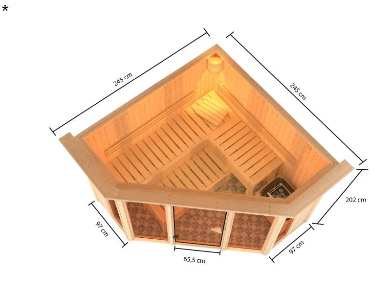 Karibu Sauna Alcinda mit Dachkranz- ohne Ofen 68 mm - Image 3