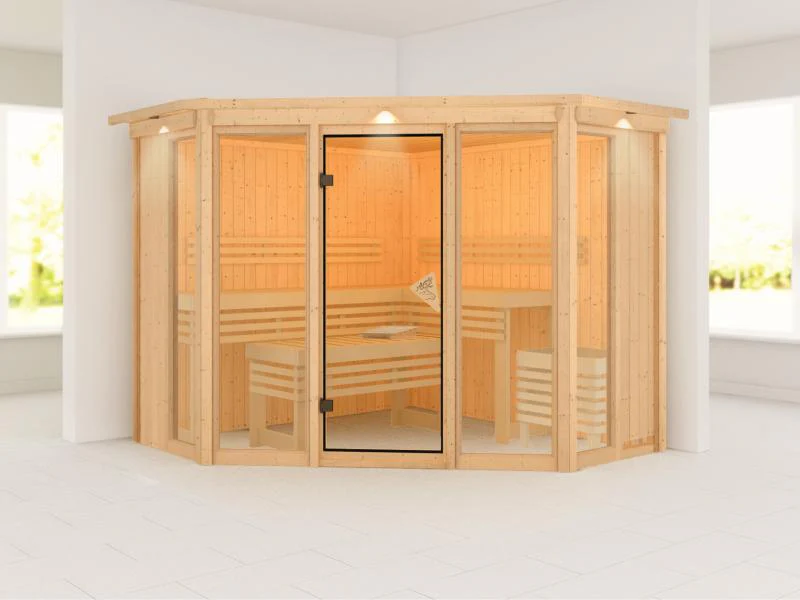 Karibu Sauna Alcinda mit Dachkranz- ohne Ofen 68 mm - Image 4
