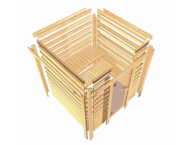 Karibu Sauna Antonia inkl. 9 kW Bioofen ext. Steuerung mit klassischer Saunatür -ohne Dachkranz- - Image 10