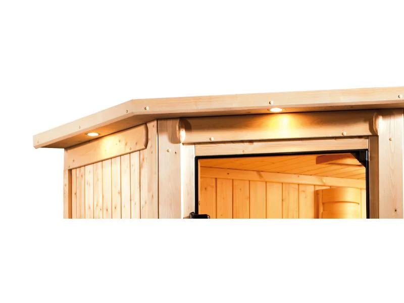 Karibu Sauna Antonia inkl. 9 kW Ofen ext. Steuerung mit klassischer Saunatür -mit Dachkranz- - Image 8