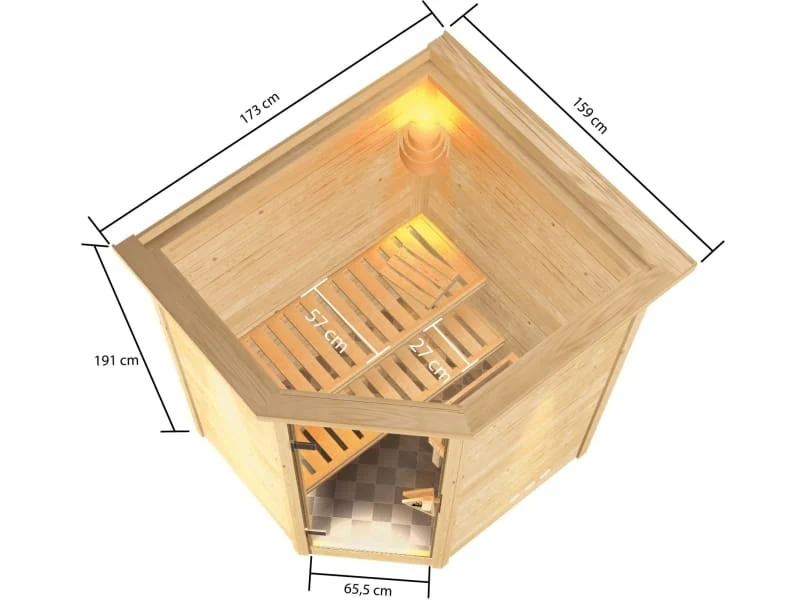 Karibu Sauna Antonia inkl. 9 kW Ofen integr. Steuerung mit klassischer Saunatür -mit Dachkranz- - Image 3