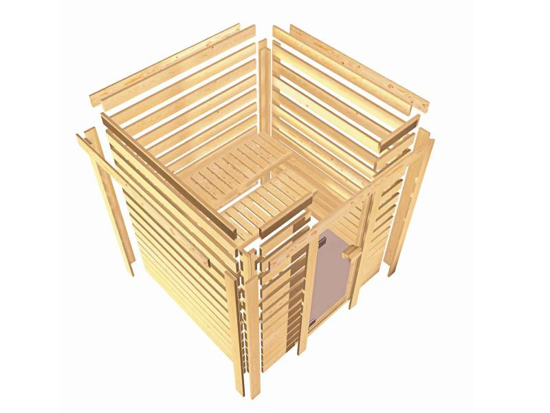 Karibu Sauna Antonia inkl. 9 kW Ofen integr. Steuerung mit klassischer Saunatür -mit Dachkranz- - Image 9