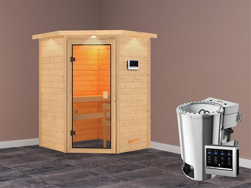 Karibu Sauna Antonia mit 3,6 kW Bioofen ext. Strg und Dachkranz 38 mm - Image 2