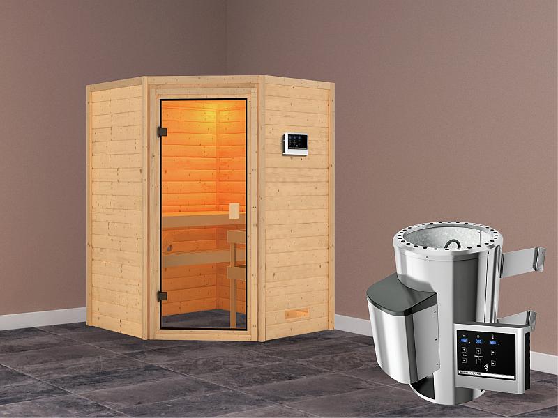 Karibu Sauna Antonia mit 3,6 kW Ofen ext. Strg ohne Dachkranz 38 mm - Image 2