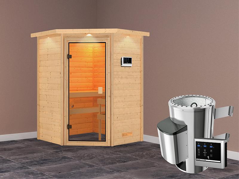 Karibu Sauna Antonia mit 3,6 kW Ofen ext. Strg und Dachkranz 38 mm - Image 2