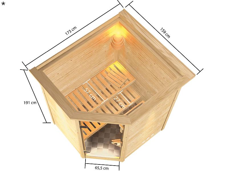 Karibu Sauna Antonia mit 3,6 kW Ofen ext. Strg und Dachkranz 38 mm - Image 3