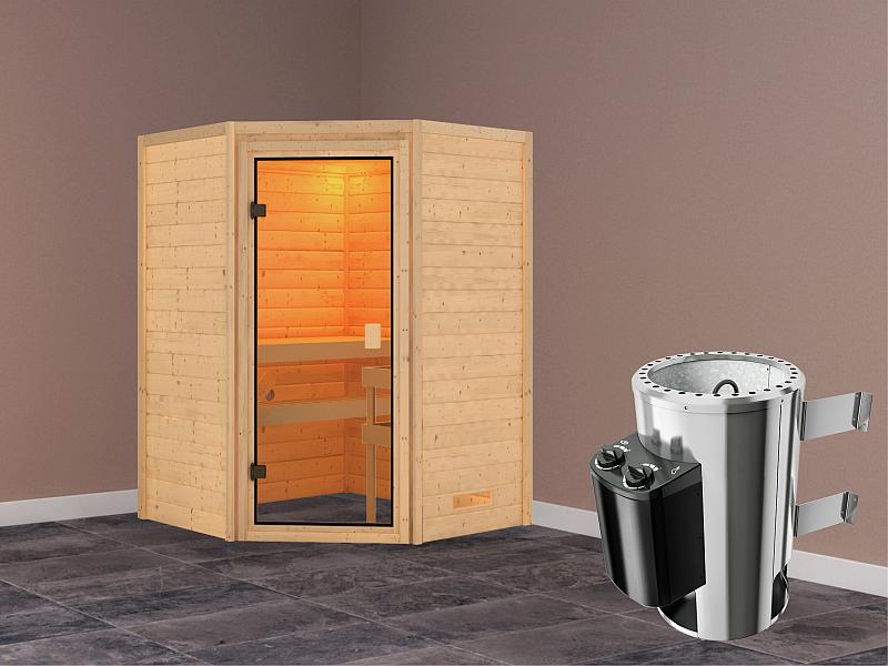 Karibu Sauna Antonia mit 3,6 kW Ofen integr. Strg ohne Dachkranz 38 mm - Image 2