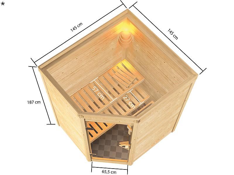 Karibu Sauna Antonia mit 3,6 kW Ofen integr. Strg ohne Dachkranz 38 mm - Image 3