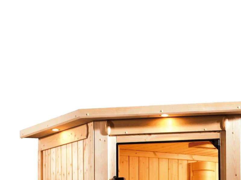 Karibu Sauna Askja 68 mm- 9 kW Bioofen ext.Strg- mit Dachkranz - Image 4