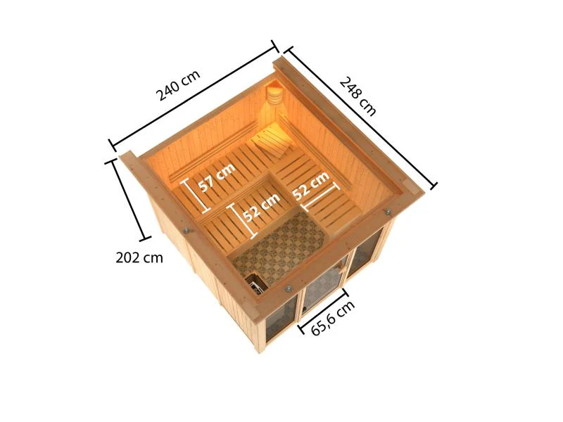 Karibu Sauna Askja 68 mm- 9 kW Ofen ext.Strg- mit Dachkranz - Image 9