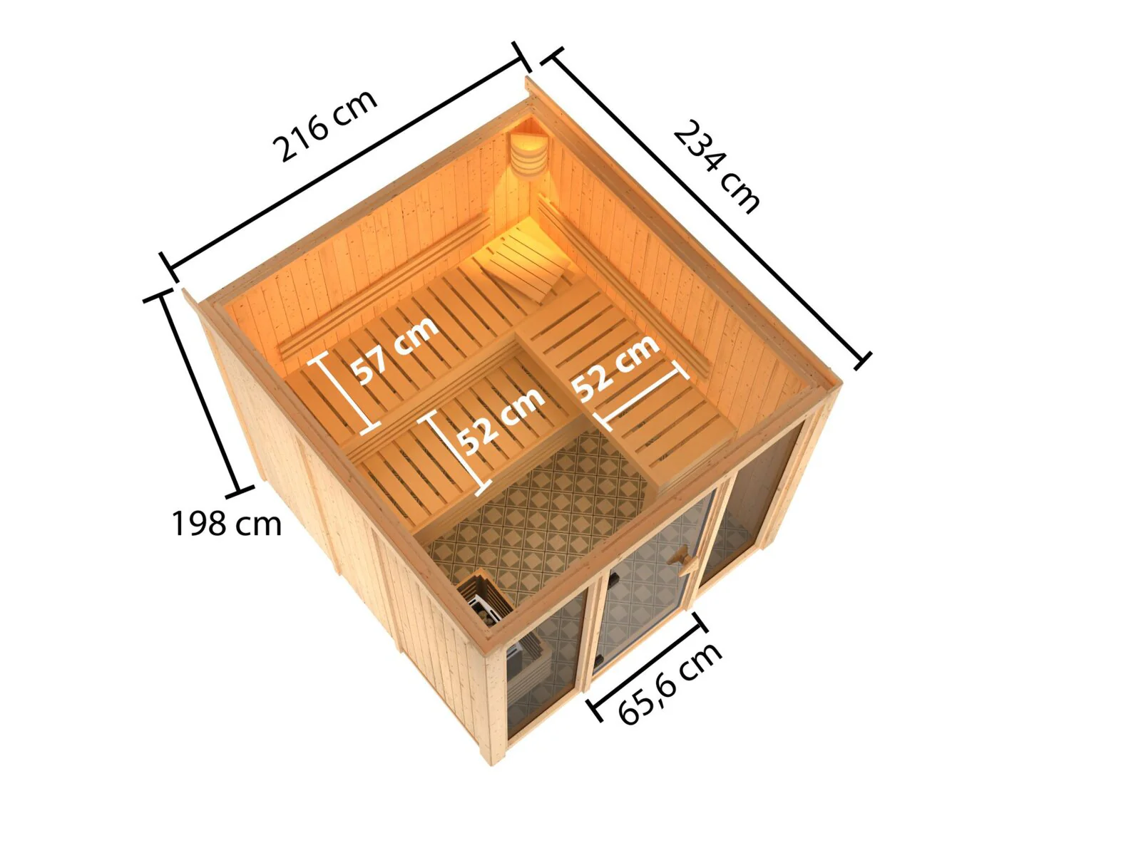 Karibu Sauna Askja 68 mm, inkl. 9 kW Bioofen ext. Steuerung Wifi HUUM - ohne Dachkranz - - Image 2
