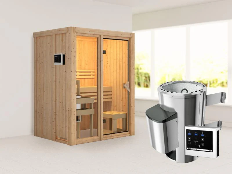 Karibu Sauna Avari 1 inkl. 3,6 kW Ofen externe Steuerung - ohne Dachkranz - Image 2