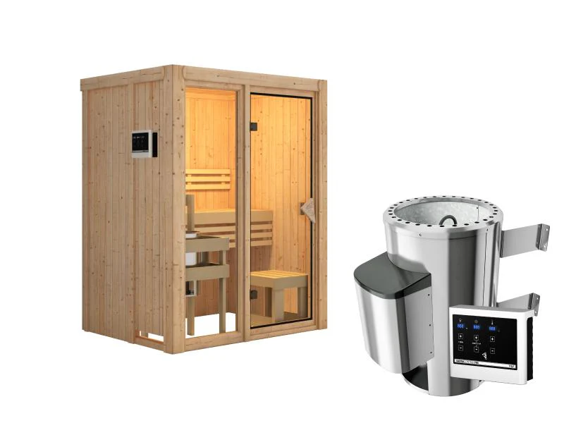 Karibu Sauna Avari 1 inkl. 3,6 kW Ofen externe Steuerung - ohne Dachkranz - Image 3