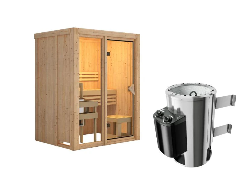 Karibu Sauna Avari 1 inkl. 3,6 kW Ofen intgr. Steuerung - ohne Dachkranz - Image 3