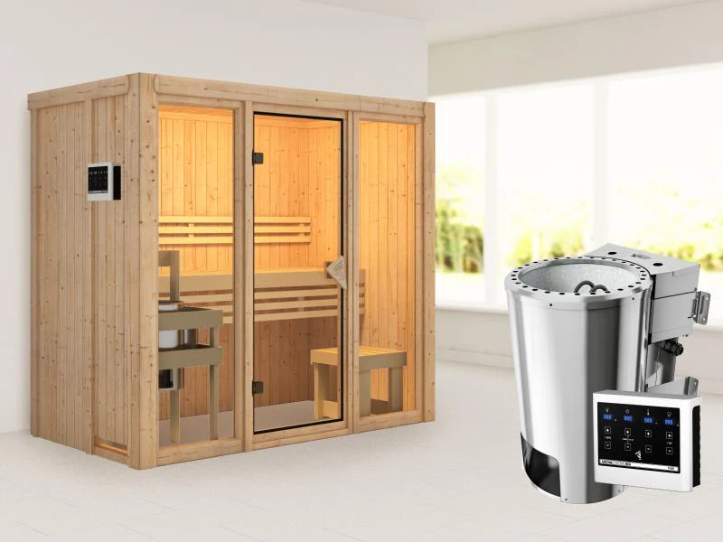 Karibu Sauna Avari 2 inkl. 3,6 kW Bioofen ext. Steuerung - ohne Dachkranz - Image 2