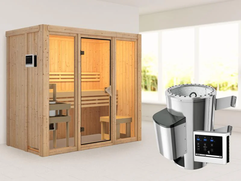 Karibu Sauna Avari 2 inkl. 3,6 kW Ofen ext. Steuerung - ohne Dachkranz - Image 2