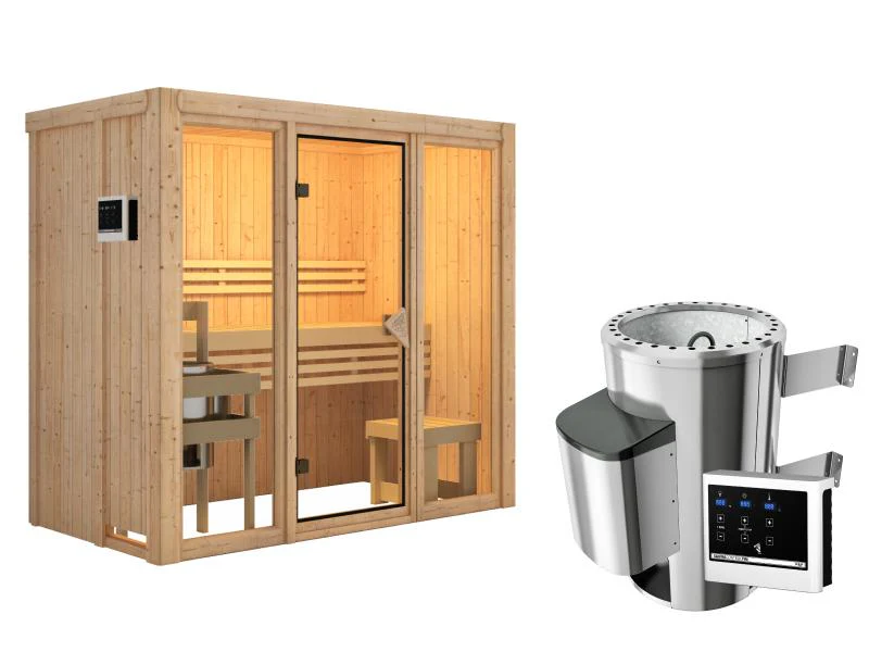 Karibu Sauna Avari 2 inkl. 3,6 kW Ofen ext. Steuerung - ohne Dachkranz - Image 3