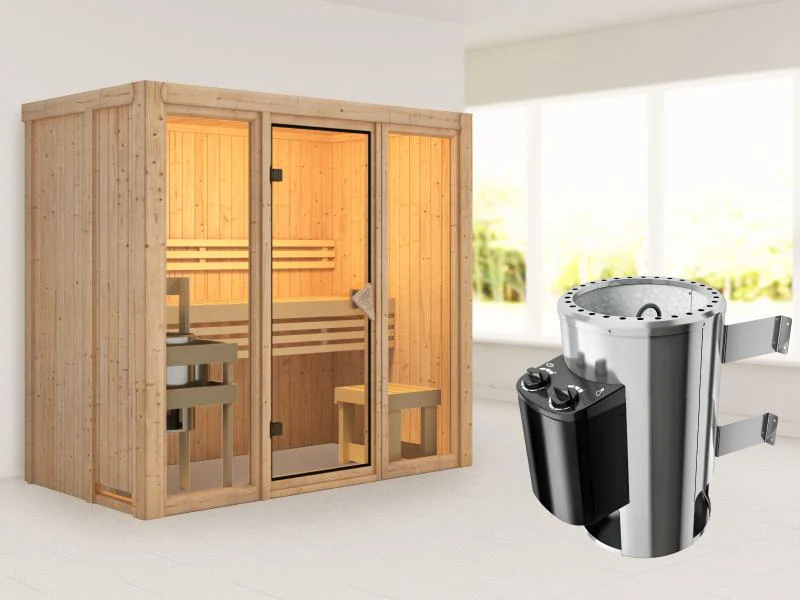 Karibu Sauna Avari 2 inkl. 3,6 kW Ofen intgr. Steuerung - ohne Dachkranz - Image 2