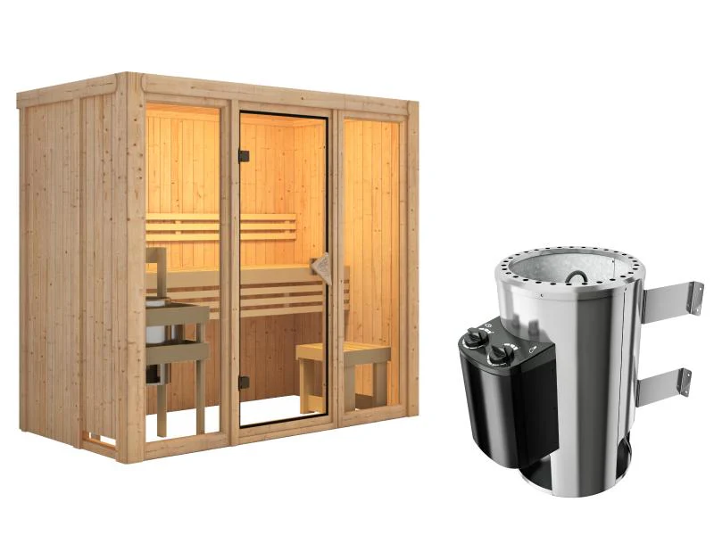 Karibu Sauna Avari 2 inkl. 3,6 kW Ofen intgr. Steuerung - ohne Dachkranz - Image 3