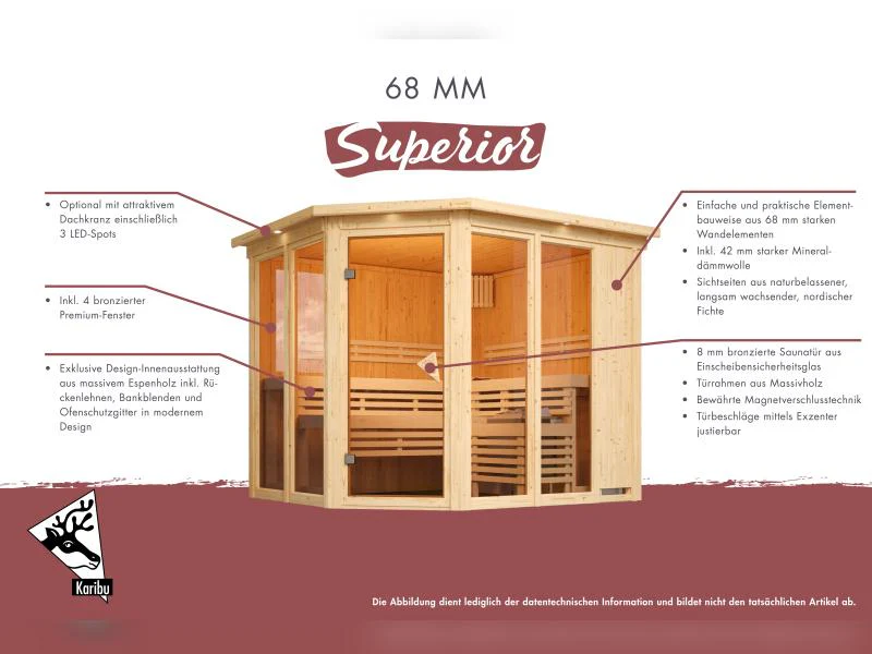 Karibu Sauna Avari 2 inkl. 3,6 kW Ofen intgr. Steuerung - ohne Dachkranz - Image 6