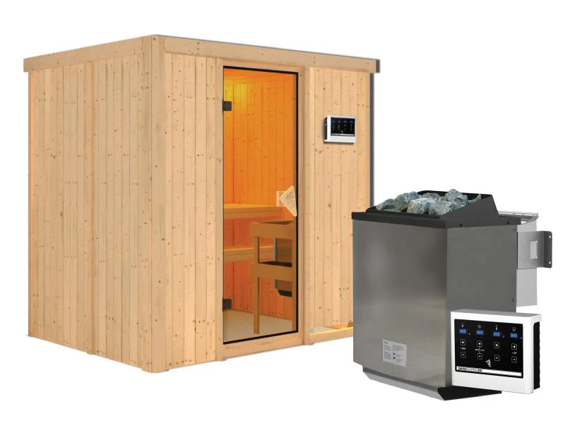 Karibu Sauna Bodin inkl. 9 kW Bioofen ext. Steuerung, mit bronzierter Saunatür - ohne Dachkranz - - Image 4