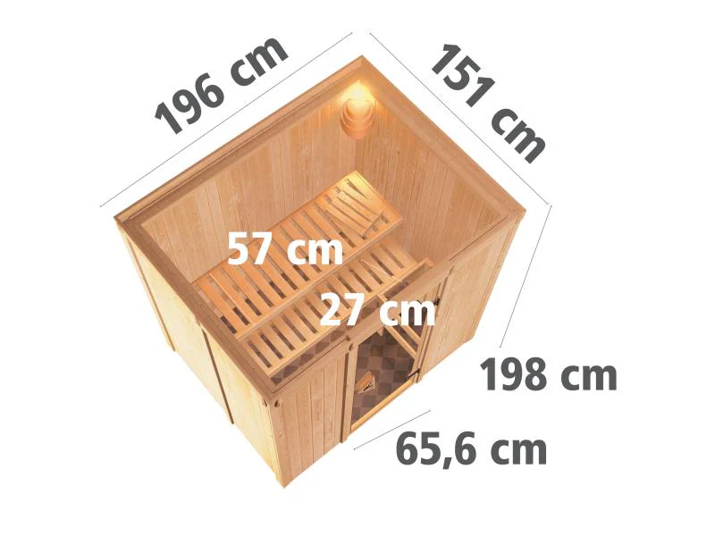 Karibu Sauna Bodin inkl. 9 kW Bioofen ext. Steuerung, mit Klarglas Ganzglastür -ohne Dachkranz- - Image 2