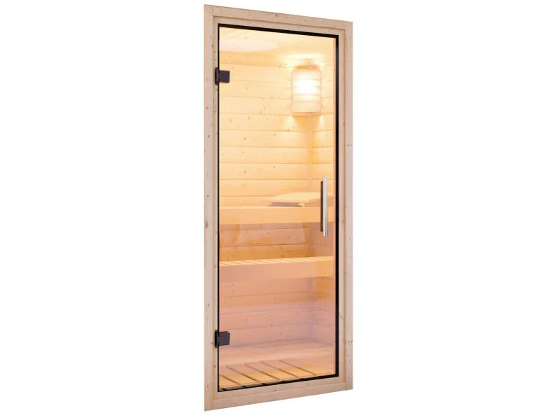 Karibu Sauna Bodin inkl. 9 kW Bioofen ext. Steuerung, mit Klarglas Ganzglastür -ohne Dachkranz- - Image 5