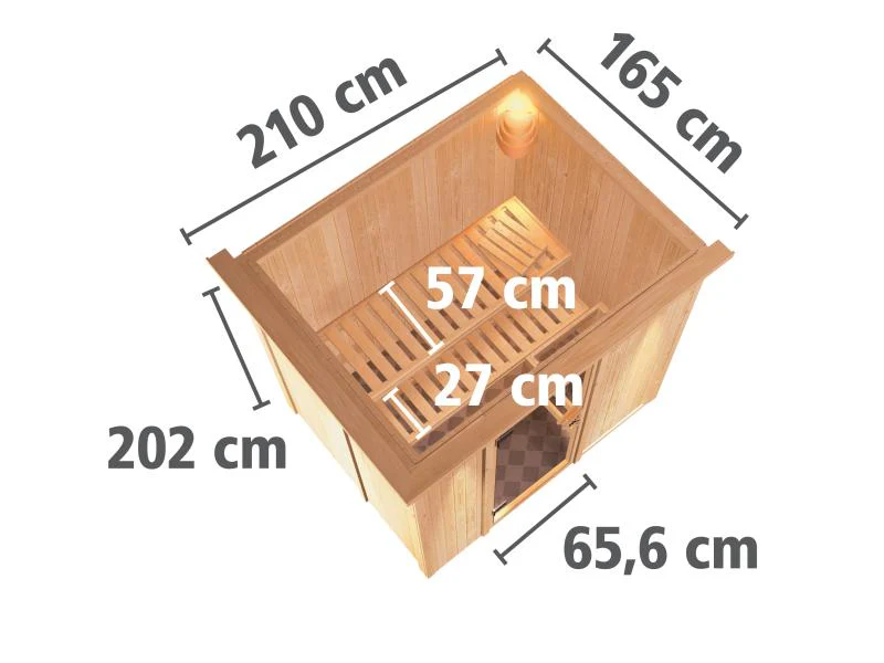 Karibu Sauna Bodin inkl. 9 kW Ofen ext. Steuerung, mit energiesparender Saunatür -mit Dachkranz- - Image 4