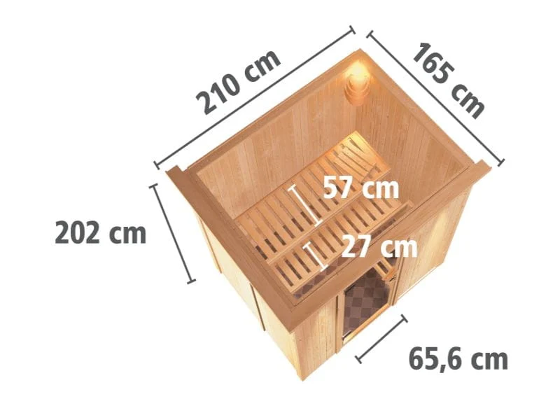 Karibu Sauna Bodin inkl. 9 kW Ofen ext. Steuerung mit Klarglas Ganzglastür -mit Dachkranz- - Image 2