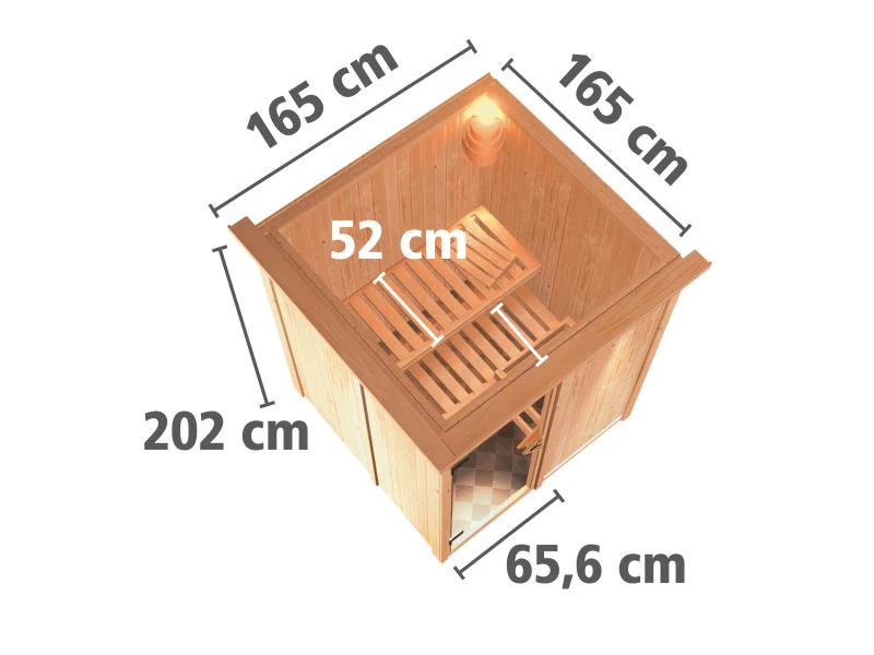Karibu Sauna Bodin inkl. 9 kW Ofen ext. Steuerung mit moderner Saunatür -mit Dachkranz- - Image 2